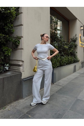 Düğme Yakalı Gri Alt Üst Takım S3943 Gri