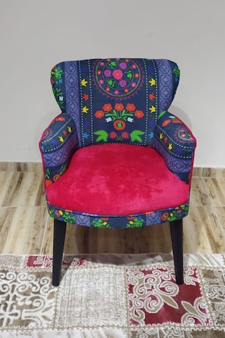 Kayser Home Berjer - Tekli Koltuk - Etnik Desen - Ahşap Ayak - Nubuk Kumaş - Kırmızı Kırmızı