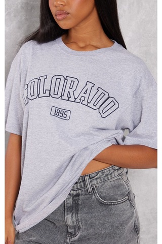 Colarado 1995 Süprem T-shirt - Gri Baskılı Oversize Bisiklet Yaka Kısa Kol Tişört Gri