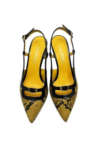 Poletto Hakiki Yılan Deri Sarı-sıyah Ayakkabı Stiletto 9841 110 Yln-2430 Sarı - Siyah