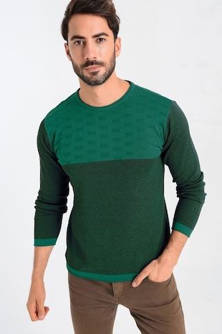 Heyss Bisiklet (Sosis) Yaka Yeşil Erkek Triko Kazak Yeşil