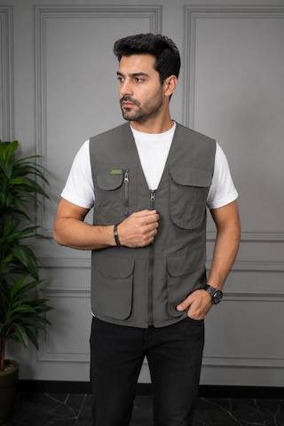 Modmen Erkek Avcı Yeleği Erkek Outdoor Yelek Erkek Yelek Gri