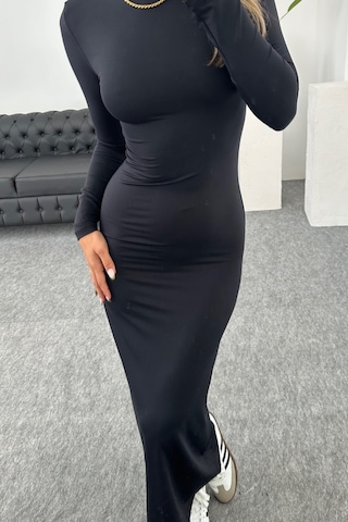 Winmoda34 Trend Kadın Siyah Hailey Uzun Kollu Maxi Elbise Siyah