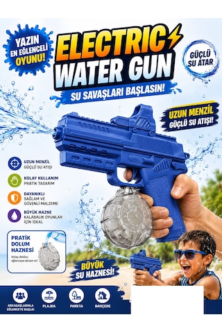 Elektrikli Otomatik Atış Yapan Su Tabancası Oyuncak Su Atan Depolu Hazneli Su Silahı Yaz Bahçe Havuz Oyuncağı Mavi