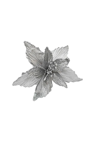 Yılbaşı Ağacı Dekor Süsü Simli Atatürk Çiçeği Gümüş