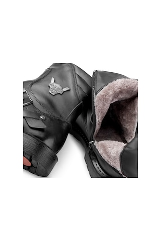 Ducavelli Rock Hakiki Deri Erkek Bağcıksız Kürklü Postal Bot, Harley Bot Siyah