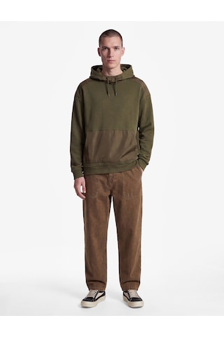 Koton Üç İplik Uzun Kollu Kanguru Cepli Kapşonlu Oversize Sweatshirt Haki 7wam70158mk