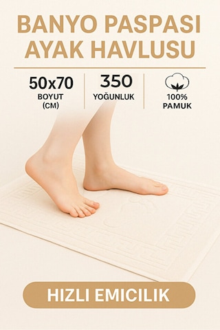 Serra 5 Adet %100 Pamuk En Iyi Emici Ayak Havlusu Konforlu Banyo Paspası 50x70cm Krem