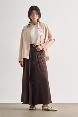 Mizalle Premium Saf Pamuk Oversize Bej Rengi Ceket Gömlek Bej