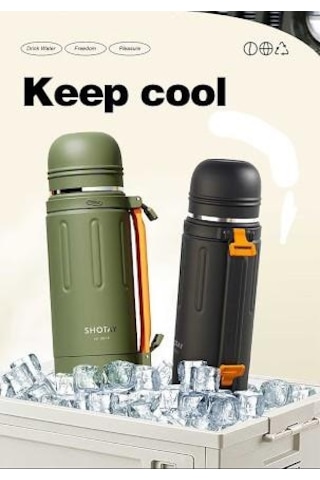 Shotay Durable Çelik Termos Matara 1500ml Yeşil Yeşil