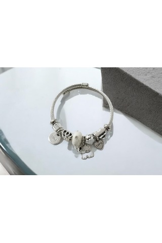 Kadın Çelik Charm Bileklik Bilezik Fil Figürlü Ekru Çelik