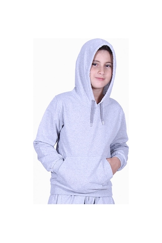 Fyk Kids Düz Kanguru Cepli Kapşonlu Sweatshirt Gri