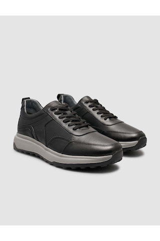 Hakiki Deri Bağıcıklı Siyah Erkek Sneaker Siyah