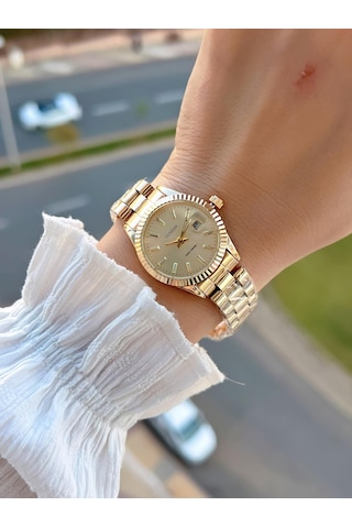 Coliseum Çelik Kordon Takvimli Kadran Özel Tasarım Vintage Seri Kadın Kol Saati+bileklik Ps.8341.m1 Sarı