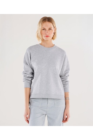 Yargıcı Dikiş Ve Yırtmaç Detaylı Bisiklet Yaka Sweatshirt 25yksw9003x 022 Gri