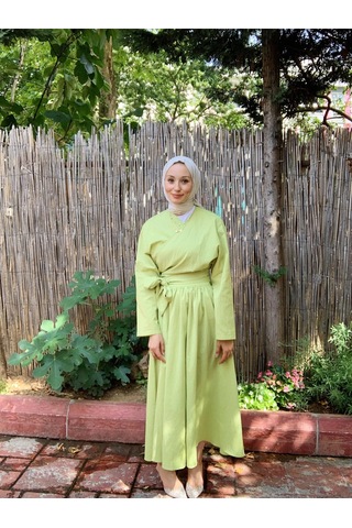 Butik Moda Etkm002 Üstü Bağlamalı Eteği Yandan Fermuarlı Takım F. Yeşili 001