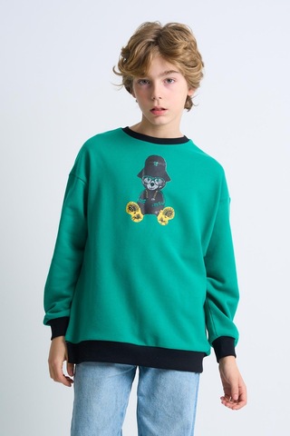 Alexandergardi Alexandergardı Baskılı Bisiklet Yaka Çocuk Sweatshirt Koyu Yeşil