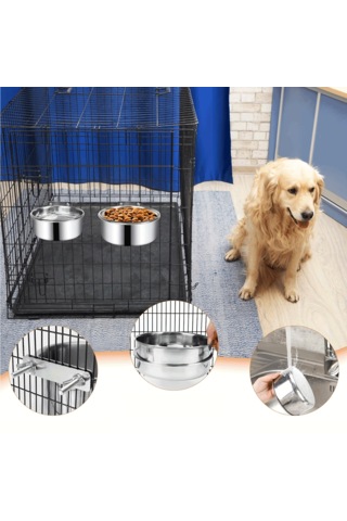 Ecronicword Evcil Hayvan Kafes Besleme Kabı Çelik Askılı Su Kabı 2'li