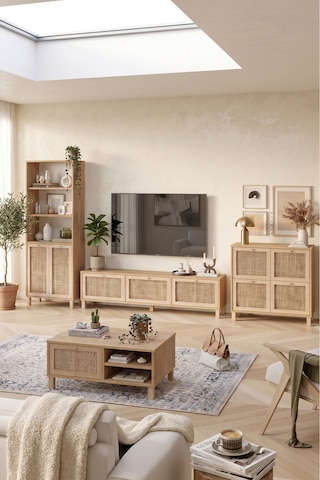 Yurudesign Dune Tv Ünitesi Orta Sehpa Konsol Kitaplık 4'lü Set Ahşap Ayaklı Gerçek Jüt Kapak Sepet-jüt Dn9-sj