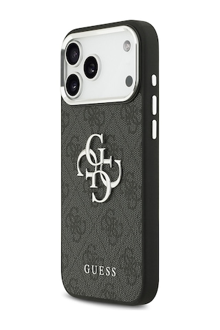 Apple Uyumlu iPhone 17 Pro Max Kılıf Guess Lisanslı Gümüş Kamera Çerçeveli 4g Desen Büyük 4g Ve Yazı Logolu Siyah Siyah