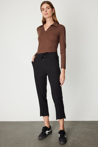 On Kadın Önü Çimalı Dar Paça Eşofman Altı 64138 Siyah Siyah