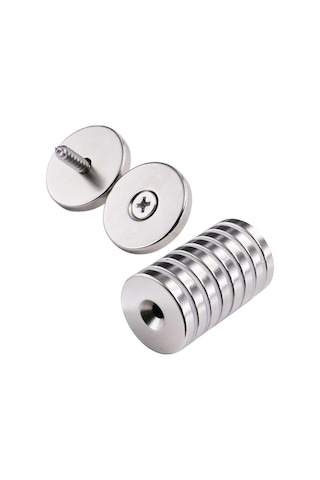 50 Adet 25x10/5x5,5 Mm Neodyum Mıknatıs Havşa Delikli Magnet Vida Atılabilir N35 Nikel Paslanmaz