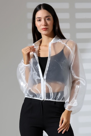 Mois Atelier Organze Şifon Tül Bomber Beyaz Ceket Gömlek Tasarım Hediye Büyük Beden Tesettür Beyaz