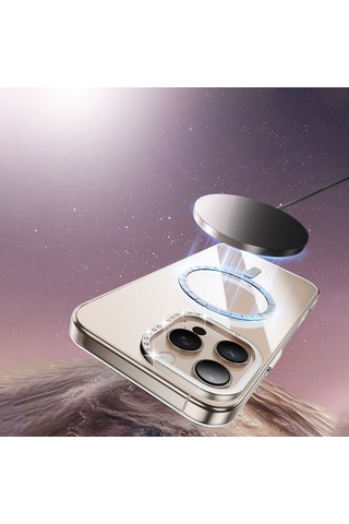Apple iPhone 16 Pro Uyumlu Kılıf Magsafe Kamera Standlı Taşlı Kadın Telefon Kılıfı Kapak