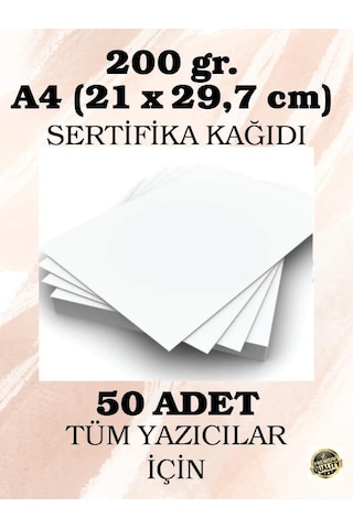 200 Gr. A4 21 X 29,7 Cm Sertifika Kağıdı, 50 Adet Genel
