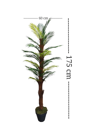 Doğal Görünümlü Areka Yapraklı Palmiye Yapay Ağaç - Antrasit Renkli Plastik Saksıda 175 Cm"