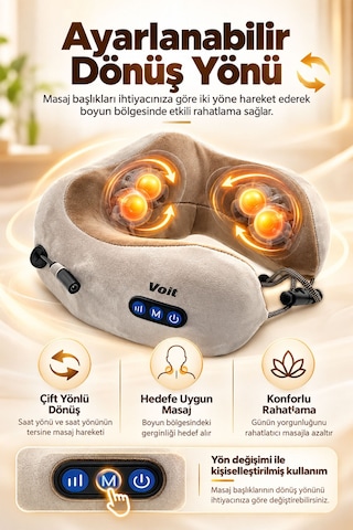 Soft Relax Masajlı Seyahat Yastığı Boyun Masaj Yastığı U Şekilli Yumuşak Dokulu