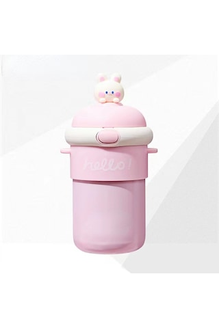 Taşınabilir Sevimli Karikatür Tavşan Su Bardağı-pembe