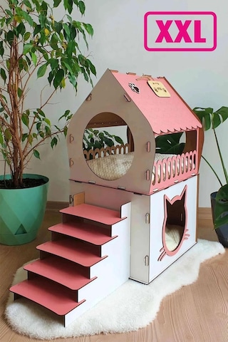 Ahşap Büyük Teraslı Kedi Evi 2XL