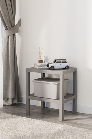 2 Katlı Dikey Raf, Plastik Sehpa, Çiçeklik, Saksılık, Banyo Mutfak Rafı, Gri Gri