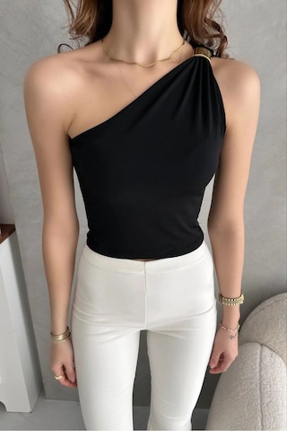 Pera Butik Özlem Yılmaz Tek Omuz Bluz Siyah&bordo Siyah