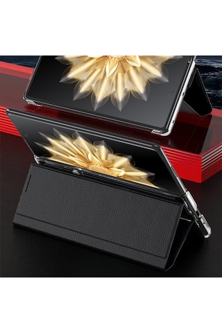 Butu Honor Magic V2 5g Görünüm Penceresi İş Telefonu Kılıfı Pu Deri Standı Kapak Çevirin