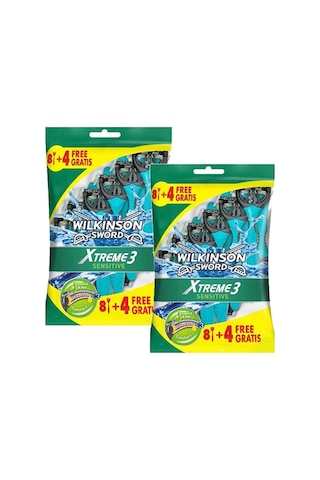 Wilkinson Sword Xtreme 3 Sensitive 8+4 Üç Bıçaklı Kullan At Tıraş Bıçağı x 2 Adet Wilkinson Sword Xtreme 3 Sensitive 8+4 Üç Bıçaklı Kullan At Tıraş Bıçağı x 2 Adet