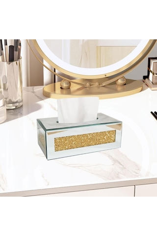 Homyl Mendil Kutusu Kapağı Oturma Odası Dekoru Vanity Tezgahı Altın
