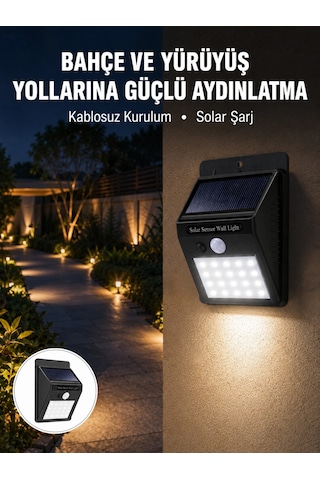 Kablosuz Solar Led Lamba Bahçe, Veranda, Merdiven Işığı, Otomatik Aç-kapa Sensörlü Yeni Nesil Çok Renkli