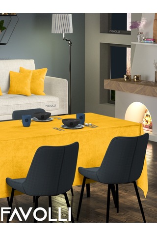 Kadife Dokulu Güneş Sarısı Masa Örtüsü Güneş Sarısı