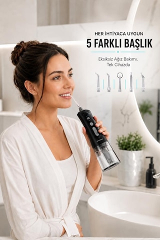 Dijital Ekranlı Şarjlı Ağız Duşu 2 Modlu Taşınabilir Ağız Bakım Cihazı Oc02 Siyah