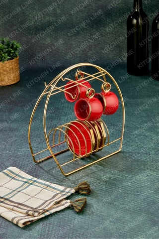 Altın Rengi Fincanlık Gold Fincan Standı 6lı Sunum Gold Fincan Standı Altın