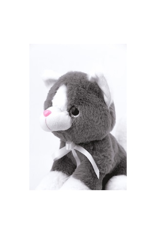 Peluş Oyuncak Oturan Kedi Çift Renkli 30 Cm - Gri Beyaz