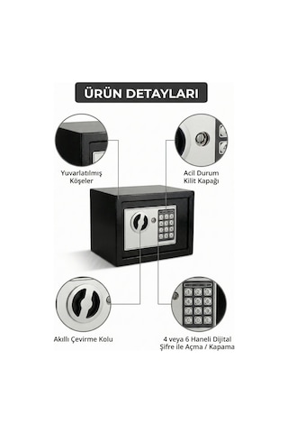 4berry Dijital Şifreli Elektronik Kasa Metal Gövdeli, Duvara Sabitlenebilir Güvenlik Kasası