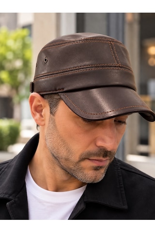 Papucumun Dünyası Hakiki Deri Castro Model Kulaklıklı İçi Kürklü Şapka Kahverengi