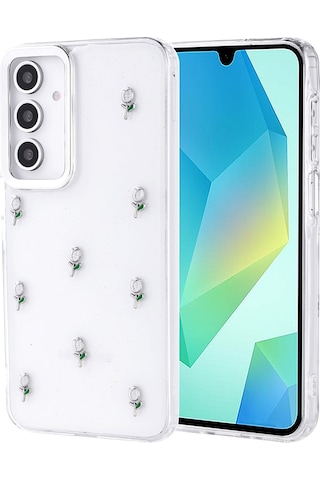 Mobilteam Galaxy Uyumlu A16 Kılıf Airbag Tasarımlı Simli Şeffaf Kutup Kapak - Lale Lale