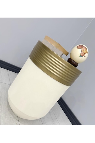 Elegant Dekoratif Eskitme Darbuka Krem Sehpa 60cm