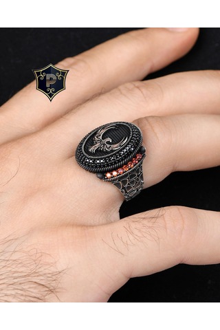 Anka Kuşu Figürlü 925 Ayar Gümüş Erkek Yüzüğü Gümüş