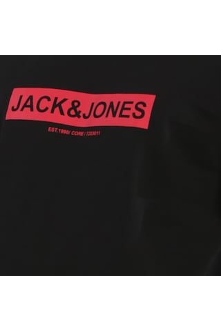 Jack & Jones Pin 12249605 Logo Baskılı Erkek Tişört Siyah
