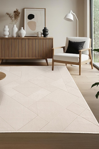 Leon Ln002w Beyaz Halı Modern Desen Pamuk Taban Akrilik Tozuaz Salon Yatak Odası Koridor Halısı-688 Krem